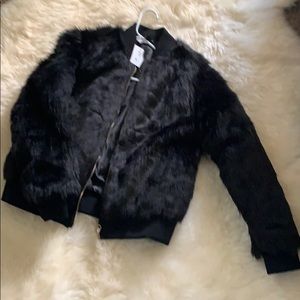 Black fur bomber jacket